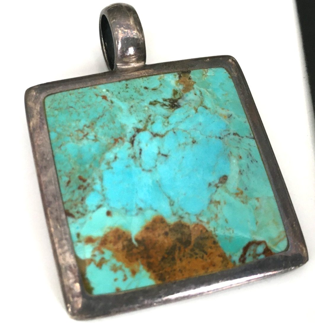 12g BIG Vintage Necklace Pendant MARKED 925 STERLING SILVER Blue Jewelry lot y
