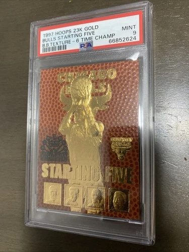 Michael Jordan 1997 Fleer NBA Hoops 23K Gold Starting Five PSA 9 Bulls MINT