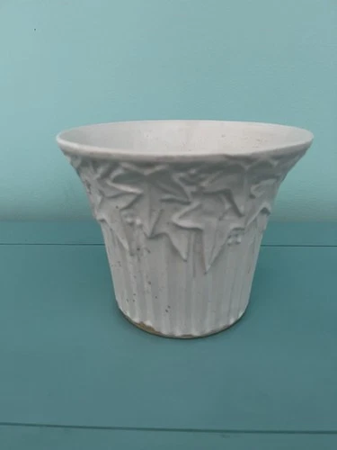 Vintage White Matte McCoy Pottery Planter Jardiniere Flower Pot Ivy Berries