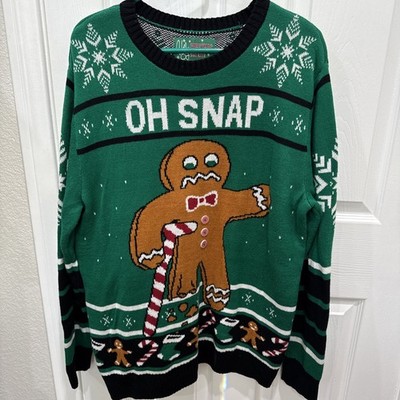 Ugly Sweater Holiday Christmas Gingerbread Man Oh Snap Bite Me Men s Size XL