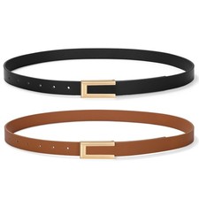 Women Skinny Belts for Jeans Pants Dresses Thin Belt With Gold Buckle Ladies ...