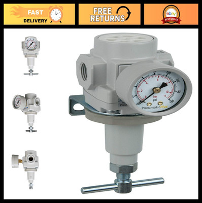 Compressed Air Regulator 1/2'' NPT, T-Handle, Pressure Gauge & Mounting Bracket