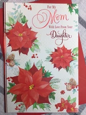 Hallmark Merry Christmas Card Mom From Daughter Poinsettia 8x5.25 Expressions