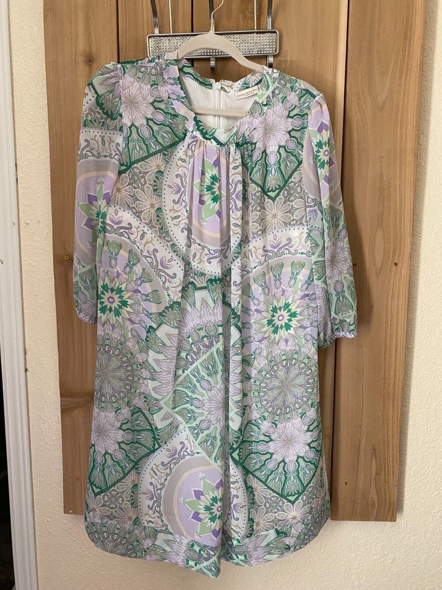 eva mendes green floral dress & Purple 3/4 Sleeve L NWOT brogue