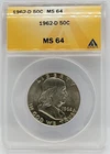 1962-D Franklin Half Dollar 50c - Graded ANACS MS64