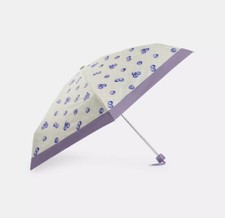 Coach Mini Umbrella with Signature Blueberry Print Light Violet Wrist Strap NWT