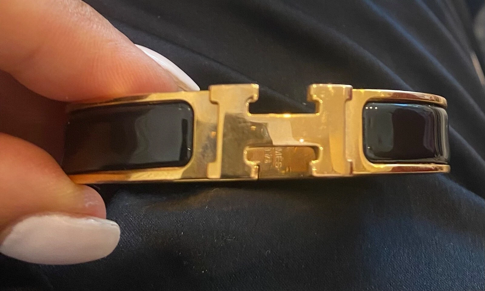 HERMÈS Nuovo Bracciale Hermes Clic H Smalto Nero Piatto Oro Rosa PM