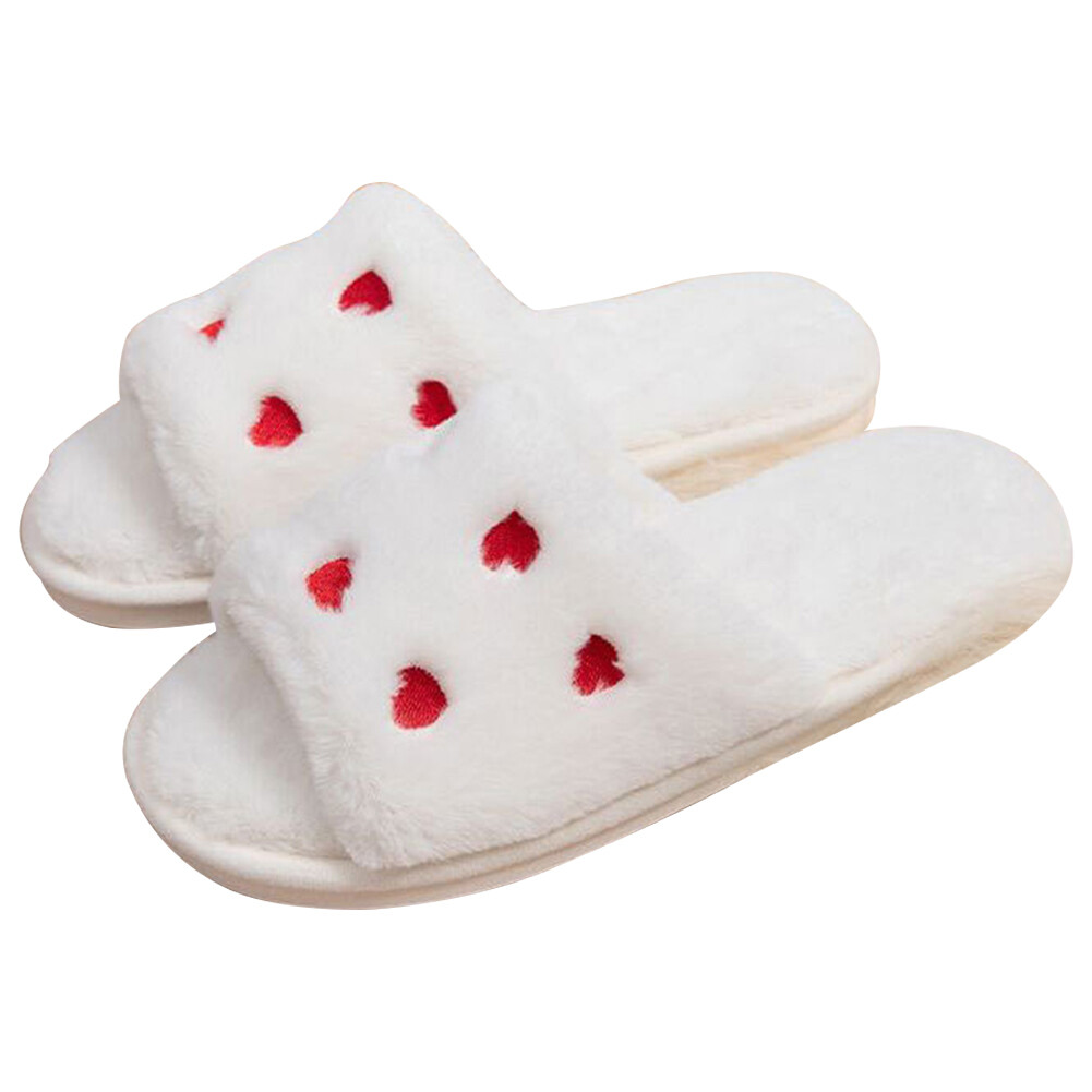 APL Heart Pattern Plush Slippers Fuzzy Open Toe Slippers Non Slip for Autumn Winter