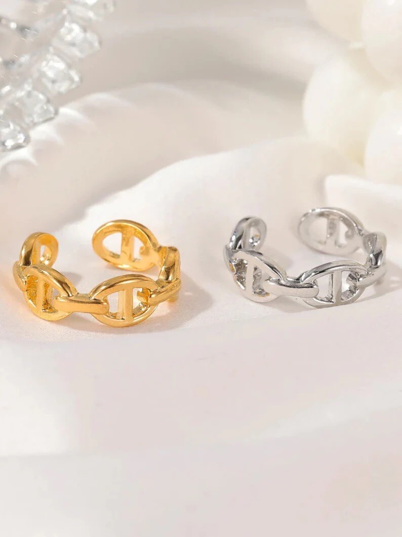 Bague acier inoxydable doré ajustable de style haute joaillerie et anti-ternissement