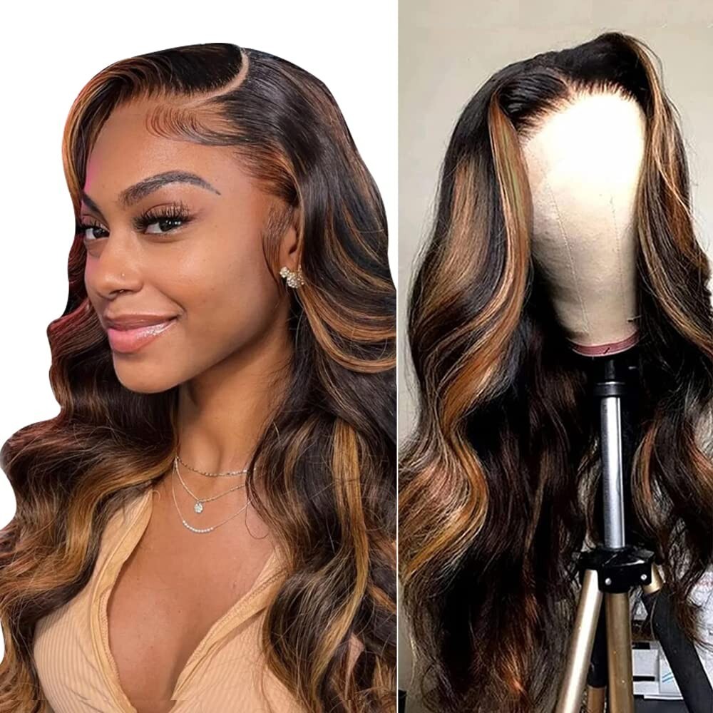 Highlight Lace Front Wigs Human Hair Body Wave Ombre Honey  display picture 1