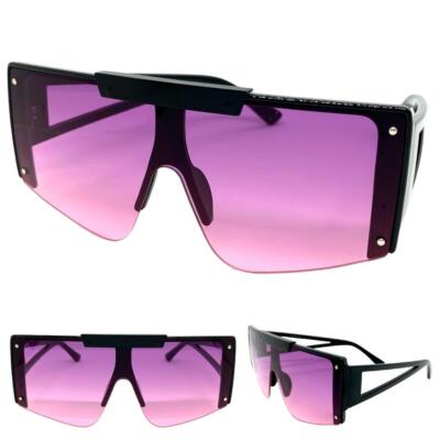 Übergröße Übertrieben Retro Moderne Shield Stil Sonnenbrille Groß Lila Pink Glas