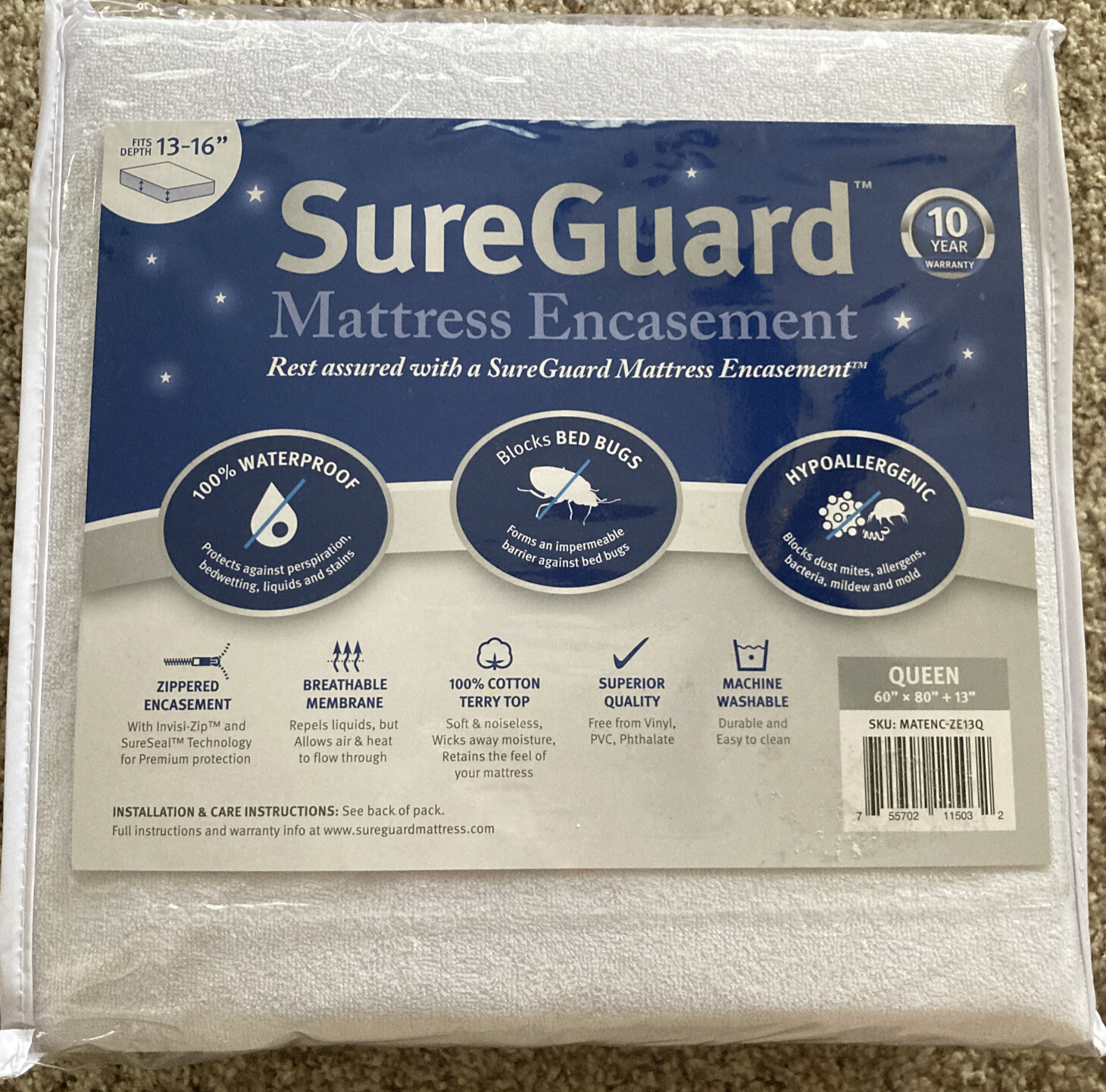 SureGuard Queen Mattress Encasement 100 Waterproof Blocks Bed Bug 13