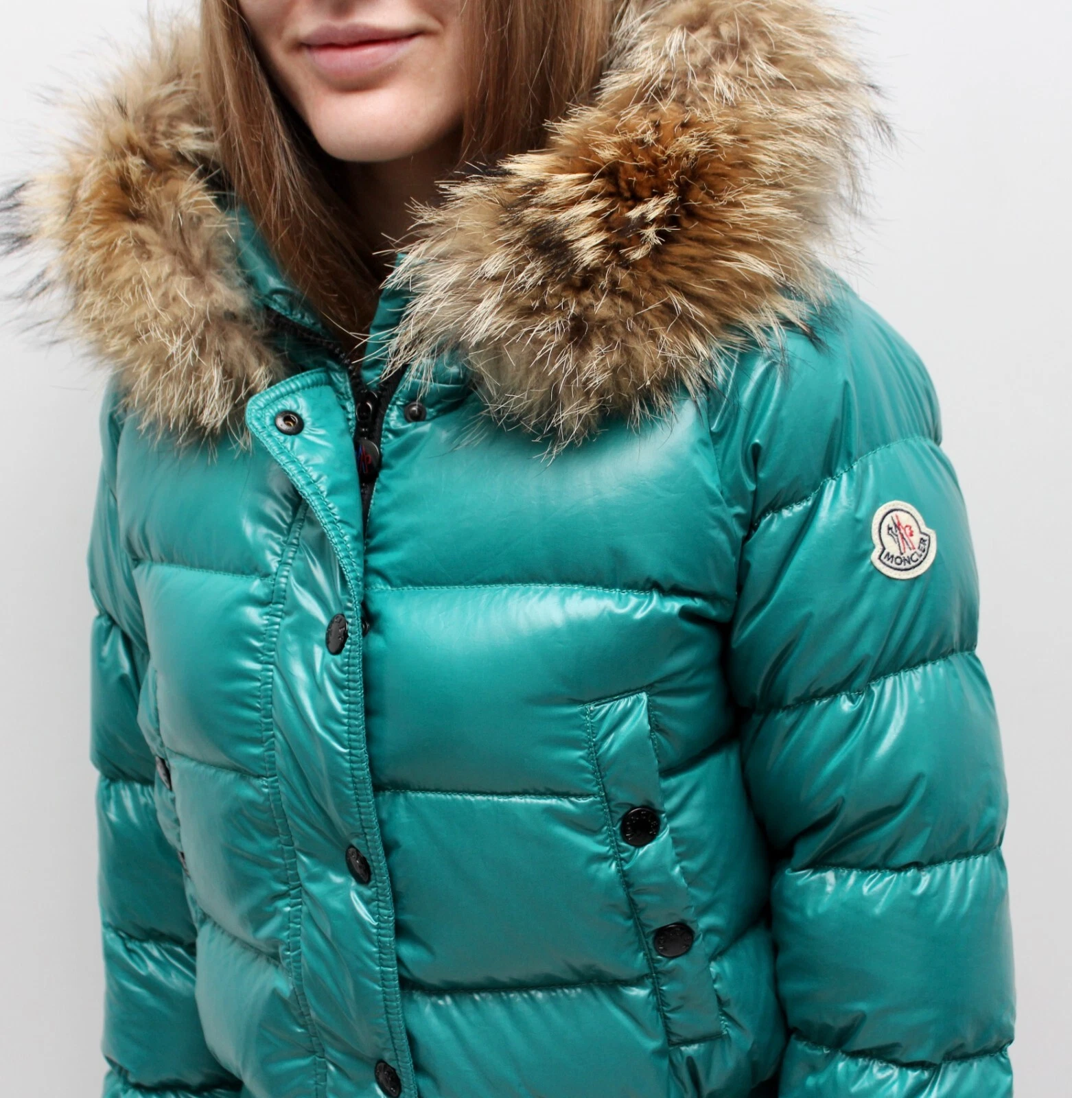 Giubbotto piumino trapuntato donna MONCLER Alpin con cappuccio bordo vera pelliccia RARO 1 ~S