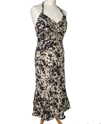 Coast Halter Neck Dress 12 Silk Beige Black Red Floral Mid Length | eBay