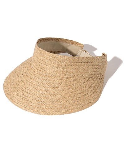 Women's Foldable Wide Brim Straw Visor Hat Packable Beach Hat Khaki