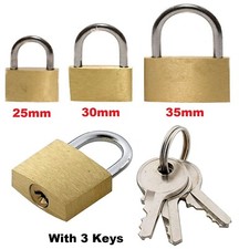 3 / 6 / 9 /12 Pc Brass Padlock Set 25,30,35mm Heavy Duty Hardened Case & 3 Keys