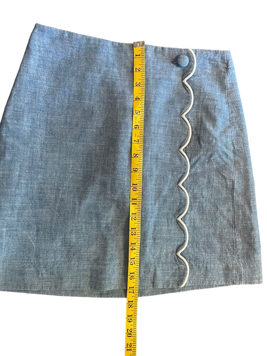 J Crew Size 0 Womens A-Line Skirt Chambray Blue Scallop Edge Above the Knee Zip View 5