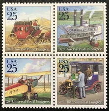 1989 Scott# 2434-2437 - 25¢ - Block of 4 - TRADITIONAL MAIL DELIVERY - Mint NH 