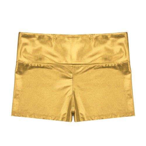 US Girls Shiny Metallic High Waist Dance Shorts Ballet Gymnastic Active Workout - Picture 12 of 21