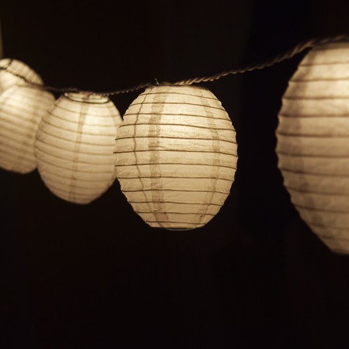 White Kawaii Paper Lantern String String Lights (8FT, Black Cord, Expandable) - Picture 4 of 5
