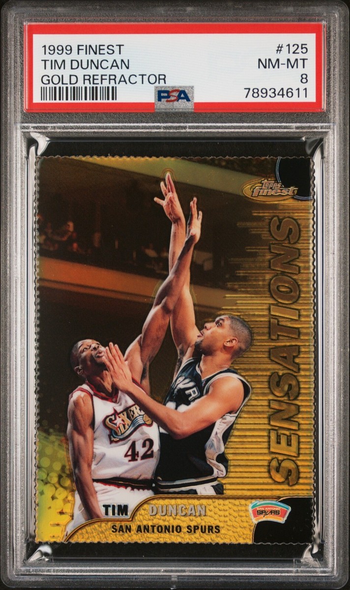 1999-00 TOPPS FINEST TIM DUNCAN GOLD REFRACTOR #125 #ED 14/100 PSA