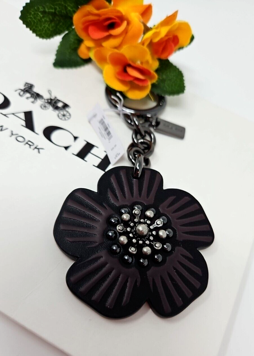 COACH フラワーチャーム Coach Willow Floral Bag Charm Keychain Ring Fob Tea Rose Studded
