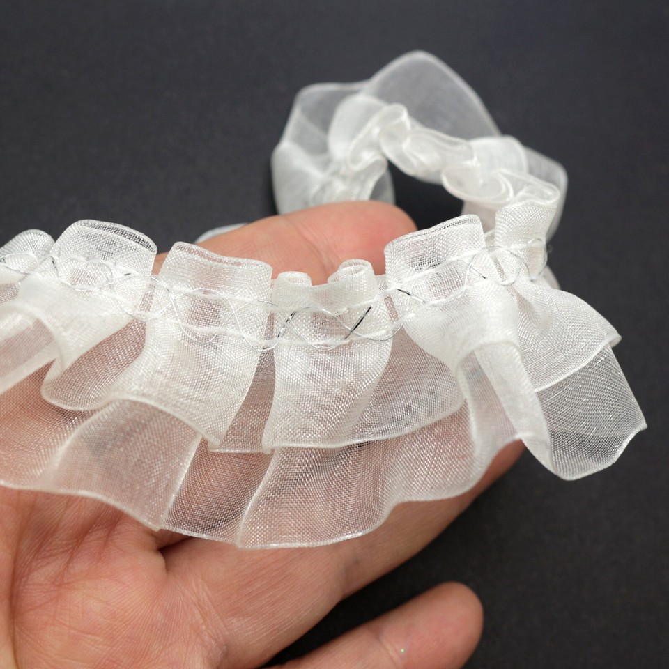 5.5 Yard White/Silver Ruffled Organza Tulle Trim - 40mm Wide -Bridal ...