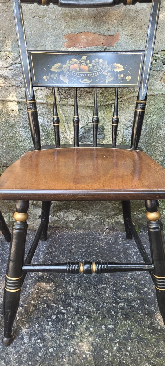 Vintage L. HITCHCOCK Dining Chair Black Gold Stenciling Harvest