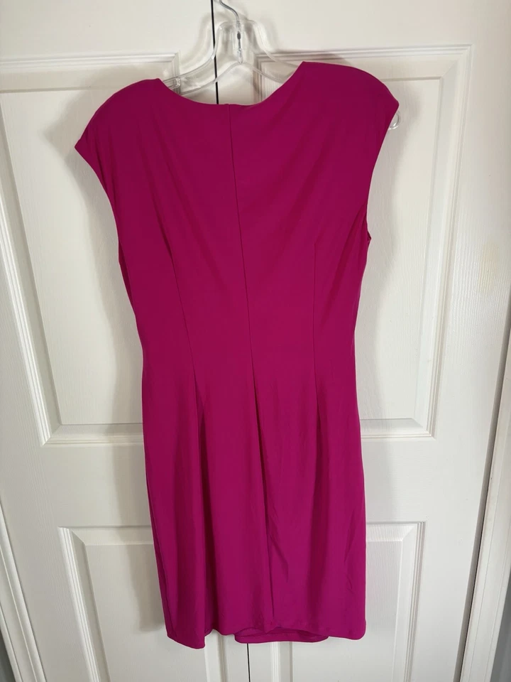 American Living Dress 12 Red Stretch Knit Draped Bodice Figure Flattering Frock - Image 2 of 4