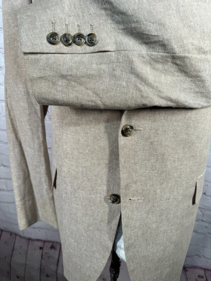 STAFFORD Hombres Marrón Caqui LINO ALGODÓN Clásico Abrigo Deportivo Blazer Chaqueta TALLA 44L Foto 4 de 4