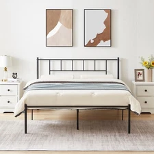 Twin/Full/Queen Metal Bed Frame with Headboard Heavy Duty Steel Slat Support