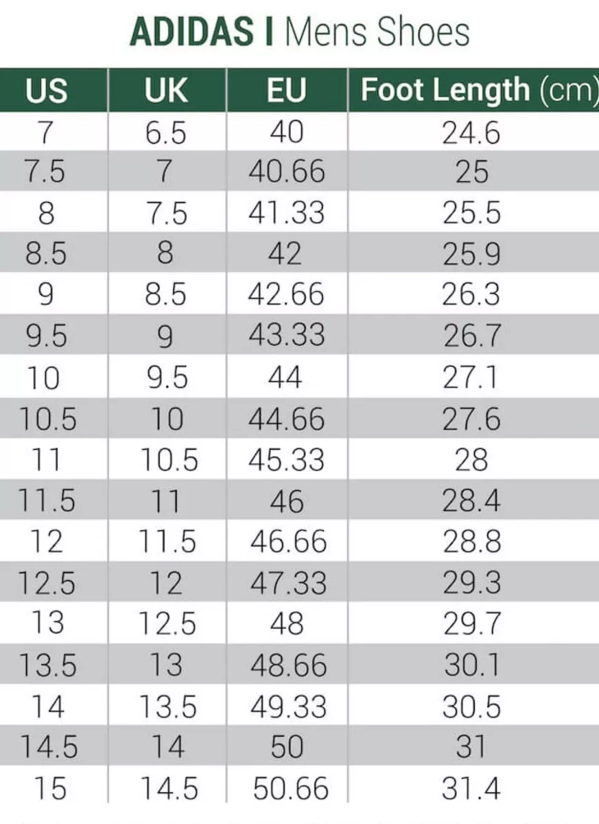 Adidas shoe size best sale chart