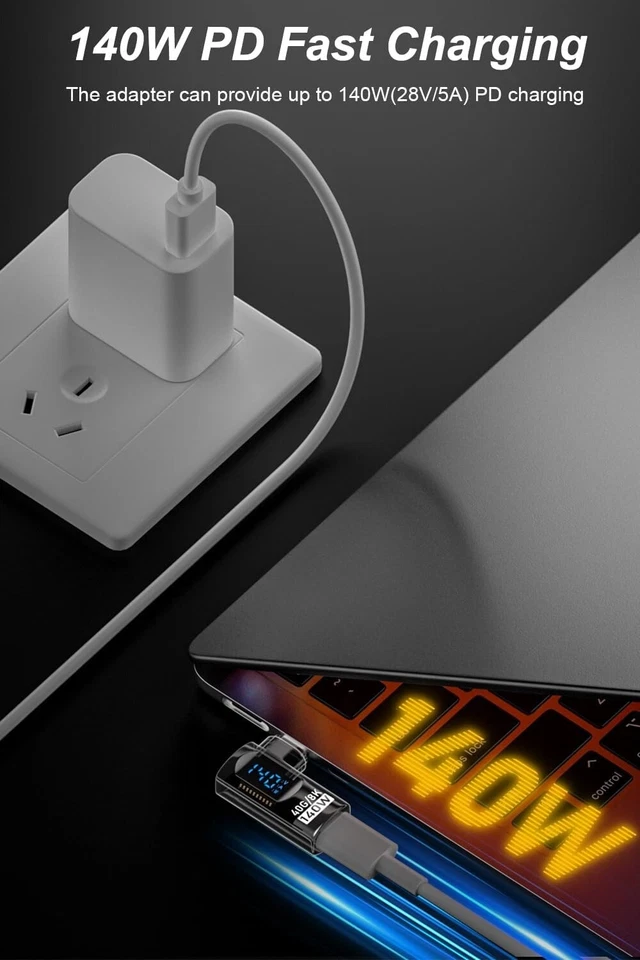 90 Degree USB C Adapter with Digital Display, USB-C Male to Female Connector - Image 3 of 4