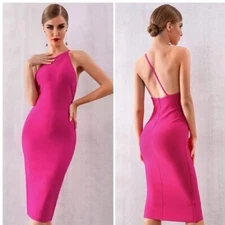 One Shoulder Bandage Dress Women Vestidos Sexy Rose Red Spaghetti Strap Club