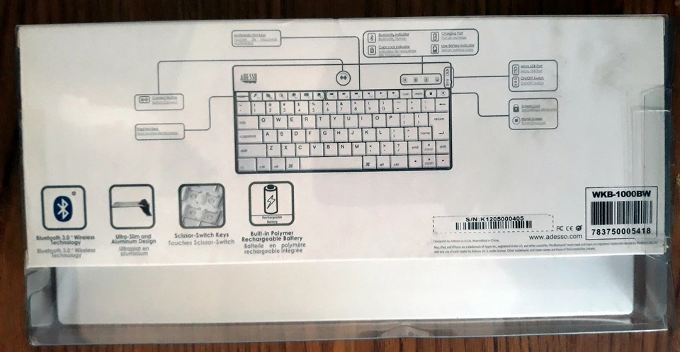 Adesso WKB-1000BW Bluetooth, Wireless Keyboard - Image 2 of 2