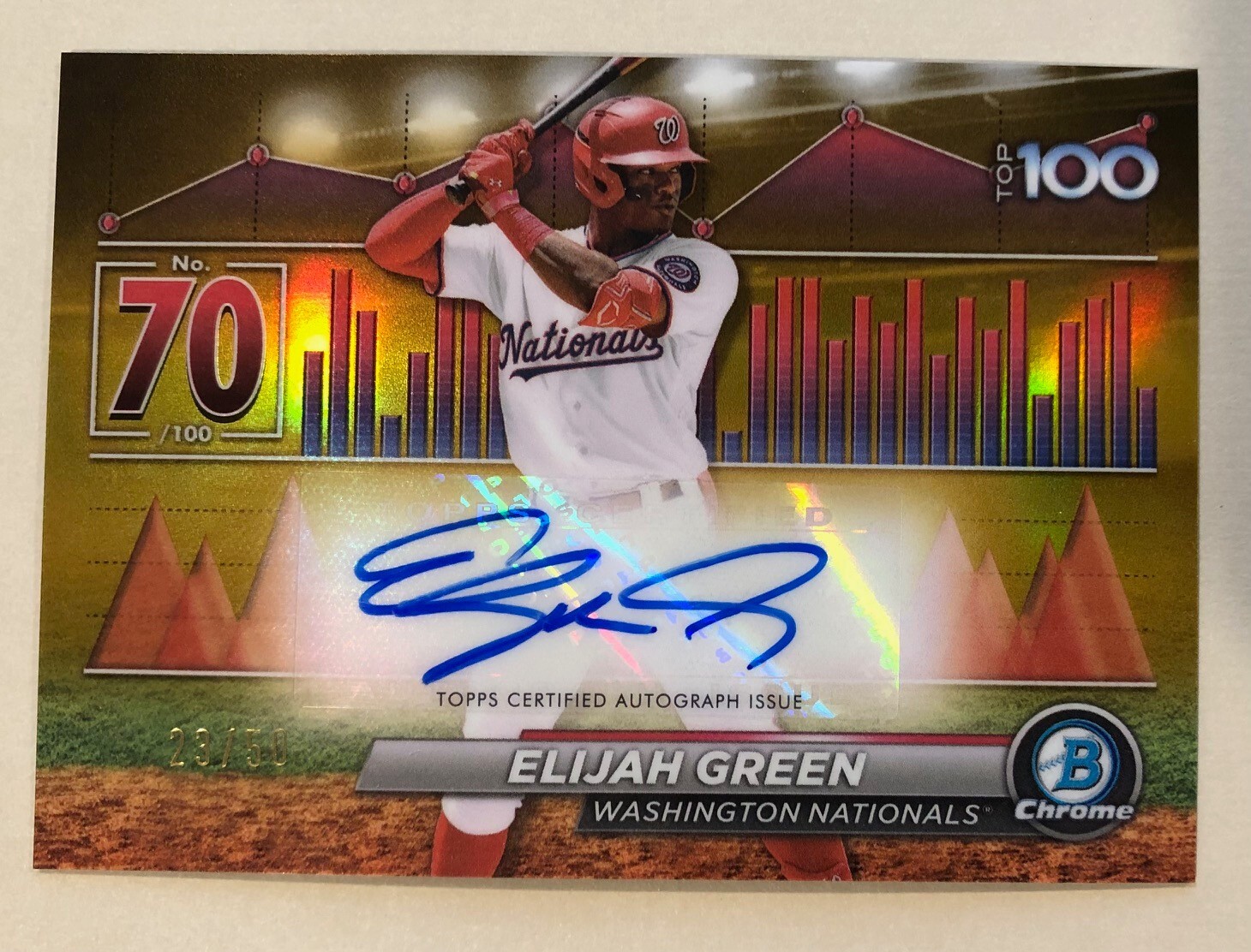 2024 Bowman Chrome Scouts Top 100 Autographs Gold Refractor Elijah Green - 23/50