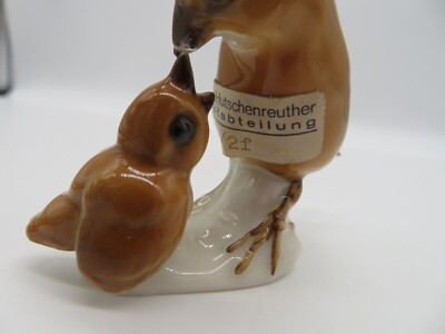 Vintage Hutschenreuther Porcelain Sparrow Bird Mother & Baby Chick