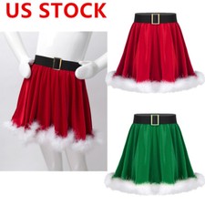 Girls Christmas Santa Costume Velvet Skirt Xmas Theme Party Dance Mini Dress