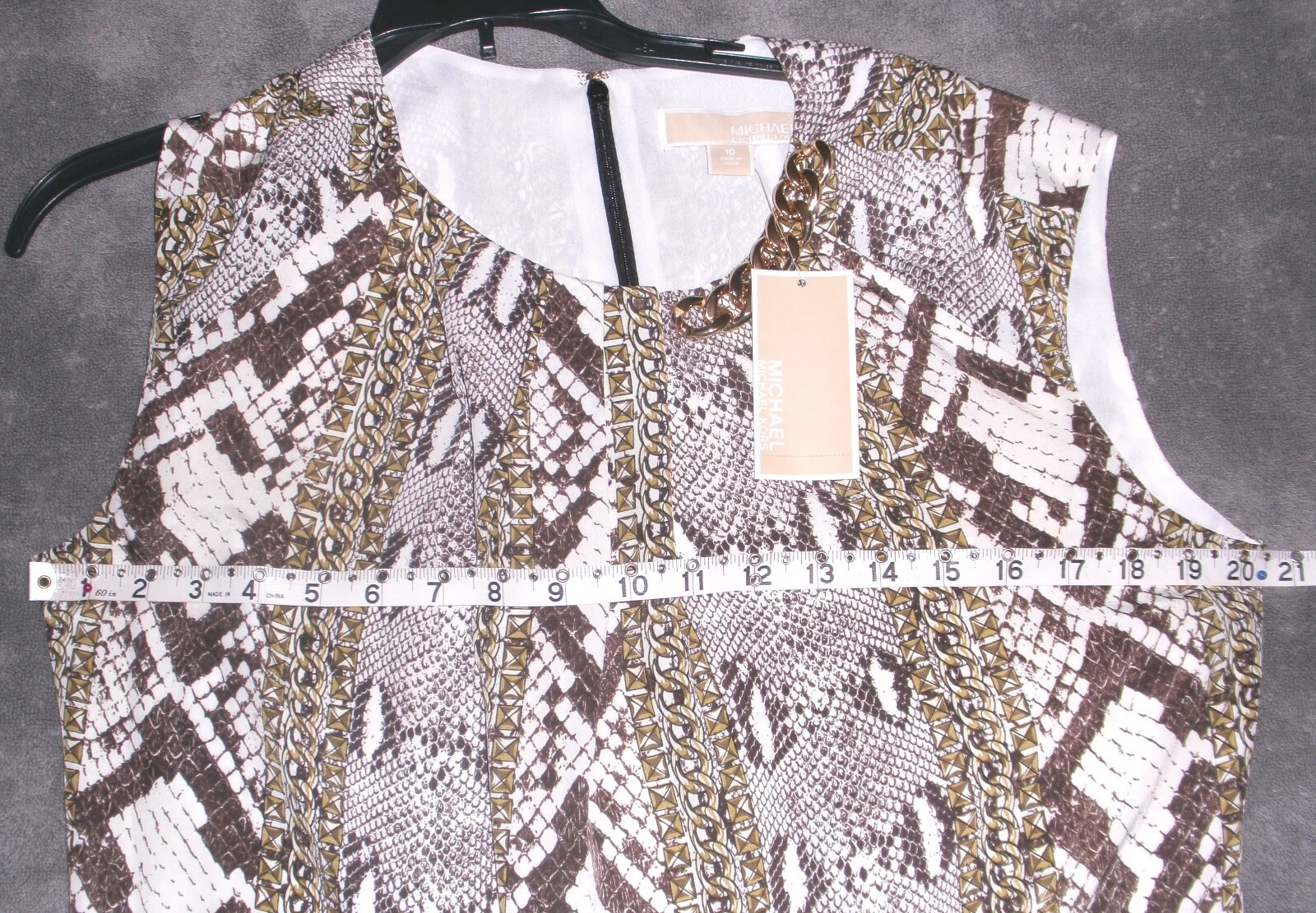 Abito Michael Kors nuovo con etichette stampa serpente catena oro georgette cambio $225