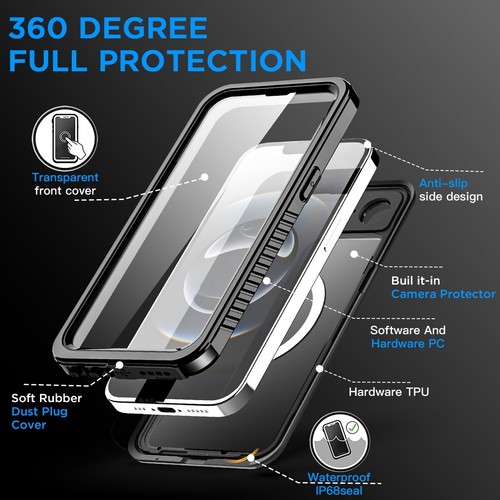 For Apple iPhone 16e Waterproof Case MagSafe Magnetic Shockproof Military Cover - Picture 4 of 9