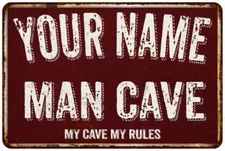 YOUR NAME Man Cave Red Personalized Sign Garage Den Shop Wall Decor 108120003001