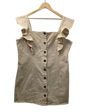 George frill sleeve button up short denim dress size 16 18 beige cream