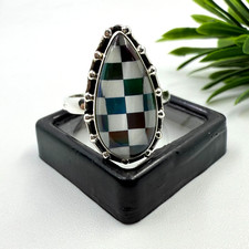 Opal Doublet 925 Sterling Silver Ring Aurora Opal Checkerboard Ring Dainty Ring