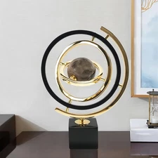 Modern Abstract Art Decoration Metal Globe Ornament Sculpture Decor with Rect...