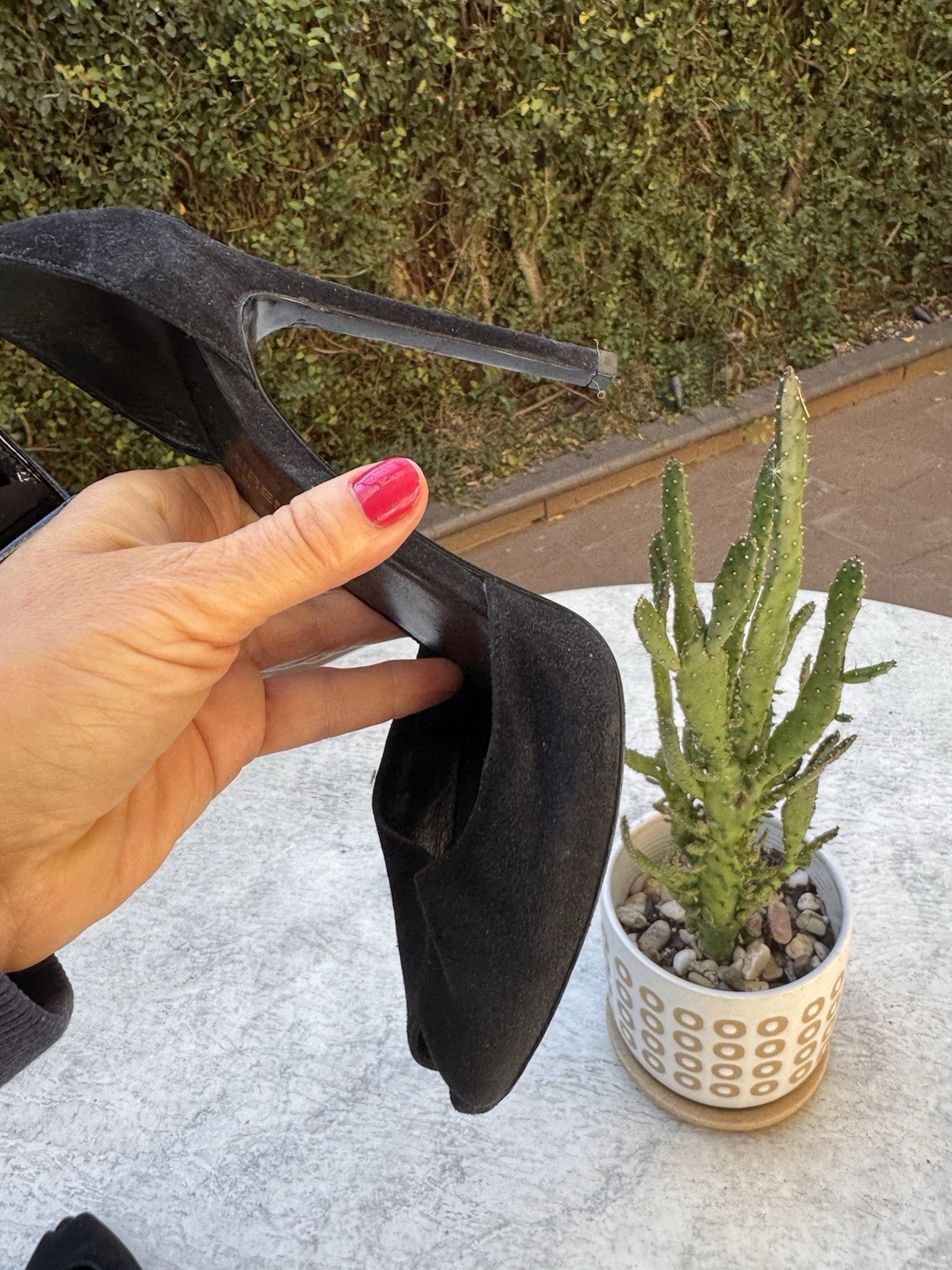 Saint Laurent Black Suede Patent Leather Peep Toe Stiletto Buckle Heels thumbnail 9