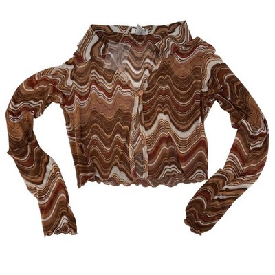 Rue21 70's Aesthetic Wavy Psychedelic Mesh Long Sleeve Crop Top Sheer Y2K Small