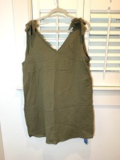 Cupshe Women's Dress Green V Neck Mini Size Large Cotton Gauze 34” Length