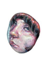 Original Acrylic Portrait Painting On A Natural Stone Rock Signed Paperweight