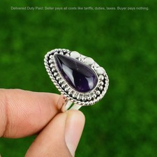 February Birth Pear African Amethyst Stone 925 Silver Daughter Statement Ring