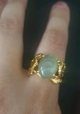 Gold Tone Leaf Green Stone Oval Size N1/2 Jewelry UK Brand